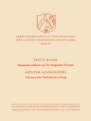 cover image of Gesamtdeutschland und die Integration Europas / Ökonomische Verhaltensforschung